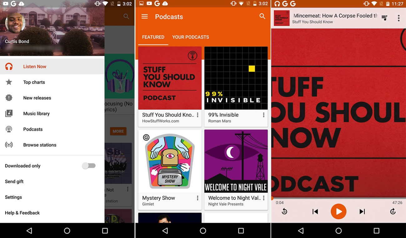 Google music screens android